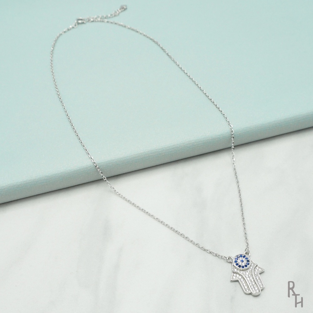 Silver Boho Hamsa Hand Necklace - Picture 3 of 4